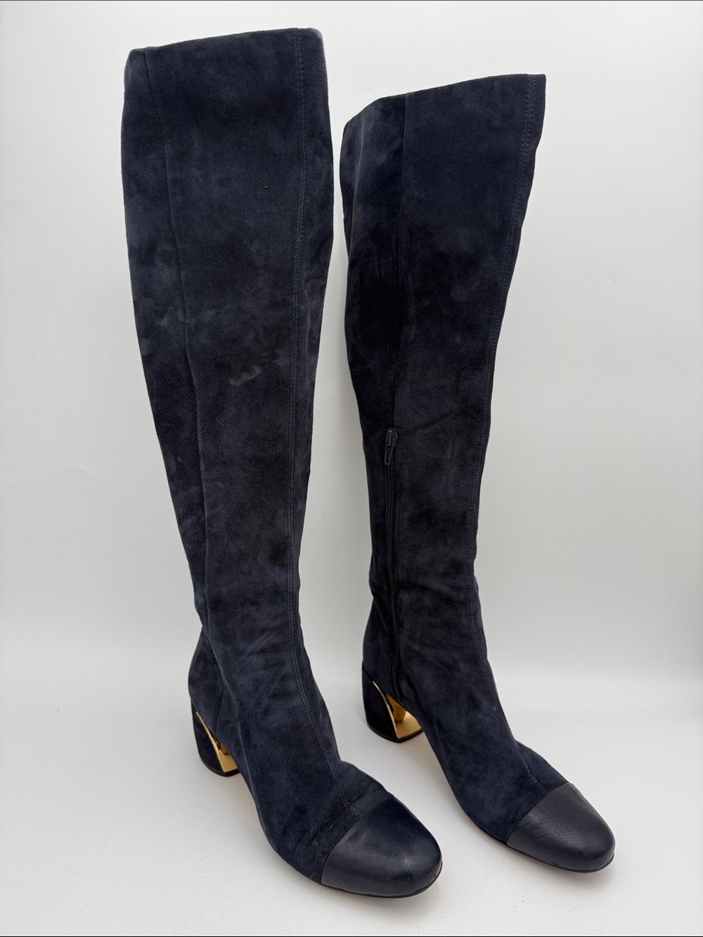 Vintage Women’s Over-the-Knee Suede Boots navy goth fall winter Y2K retro 7.5M